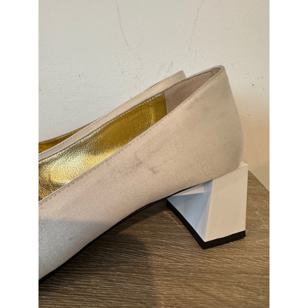 Vintage Giuseppe Zanotti Ivory Satin Square Toe Bow Block Heel Pumps Size 36.5 - Picture 2 of 16